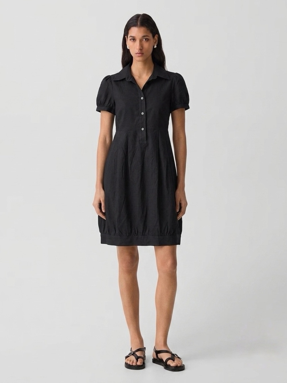 THEORY Women's Marisole B Linen Blend Cap Sleeve Pleaded Dress - Black, Sz 8